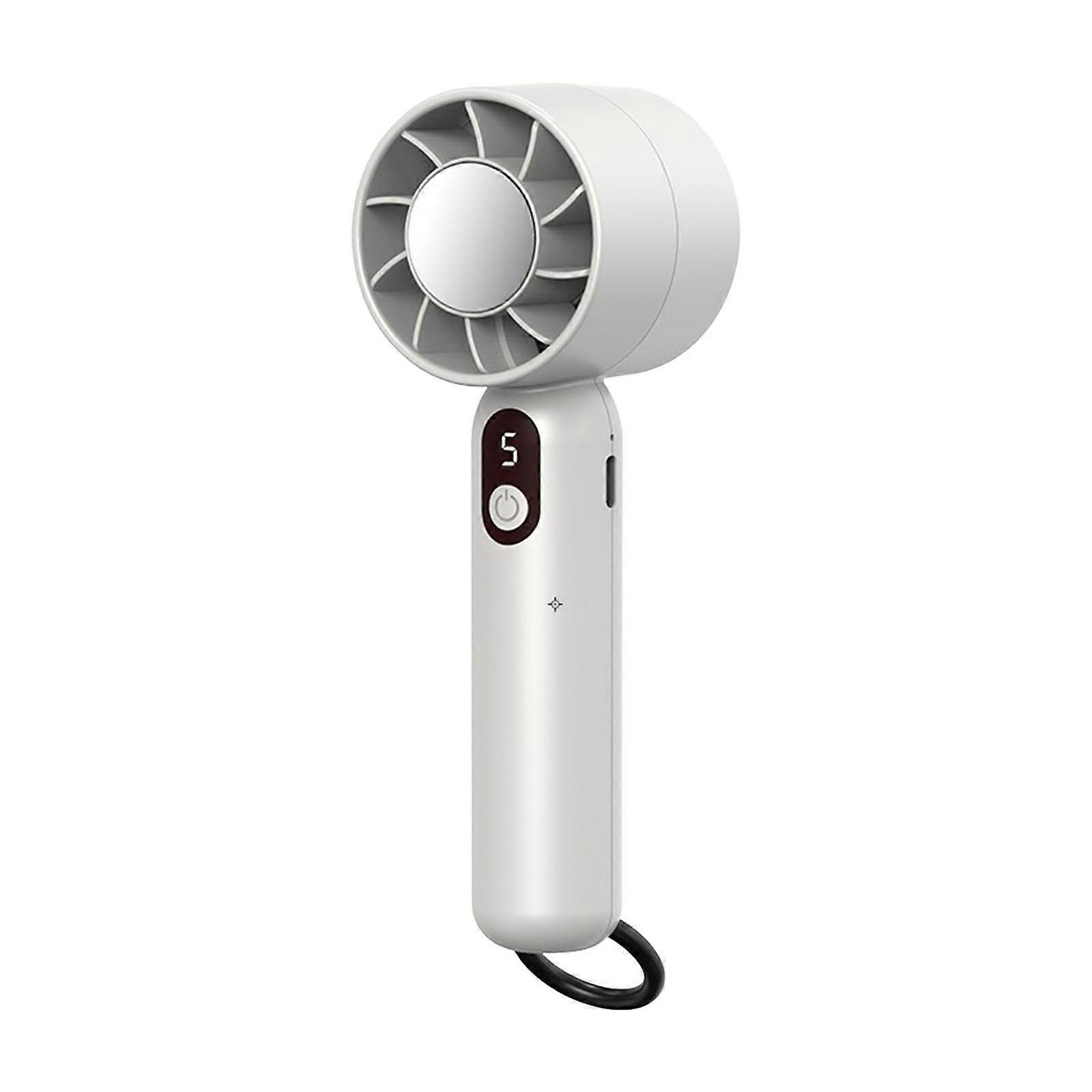 Powerful Handheld Fan Compact 5 Speeds Adjustable for Hiking Backpacking Car White