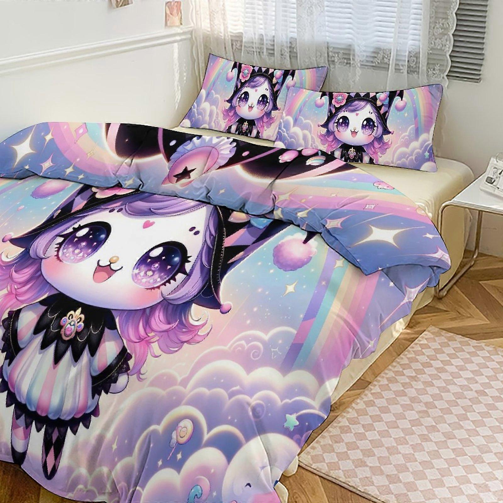 Set di biancheria da letto XU55 Kuromi Print Bedding Set Pattern Duvet Cove Set 3 pezzi 1 copripiumino e 2 federe per donne uomini adolescenti PW55