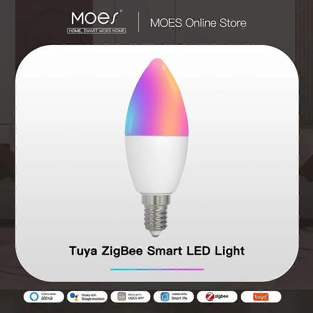 MOES Zigbee LED Light Bulb E14 Candle Lamp Smart 5W RGBCCT 2200-6500K Dimmable Light Tuya Alexa Google Voice Control