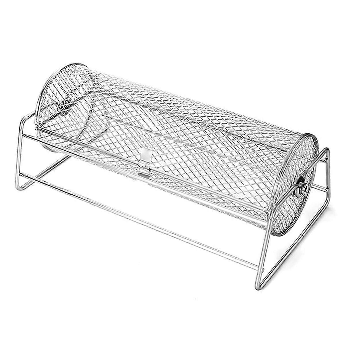 Stainless Steel BBQ Grill Basket Rotisserie Rolling Mesh Cage for Roasting Barbecue Grill Accessory