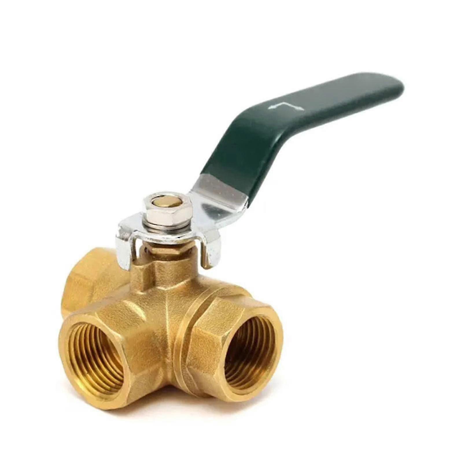 Fixed Brass Ball Valve 3 Way Full L-port Thread Connector 1/2 Dn15