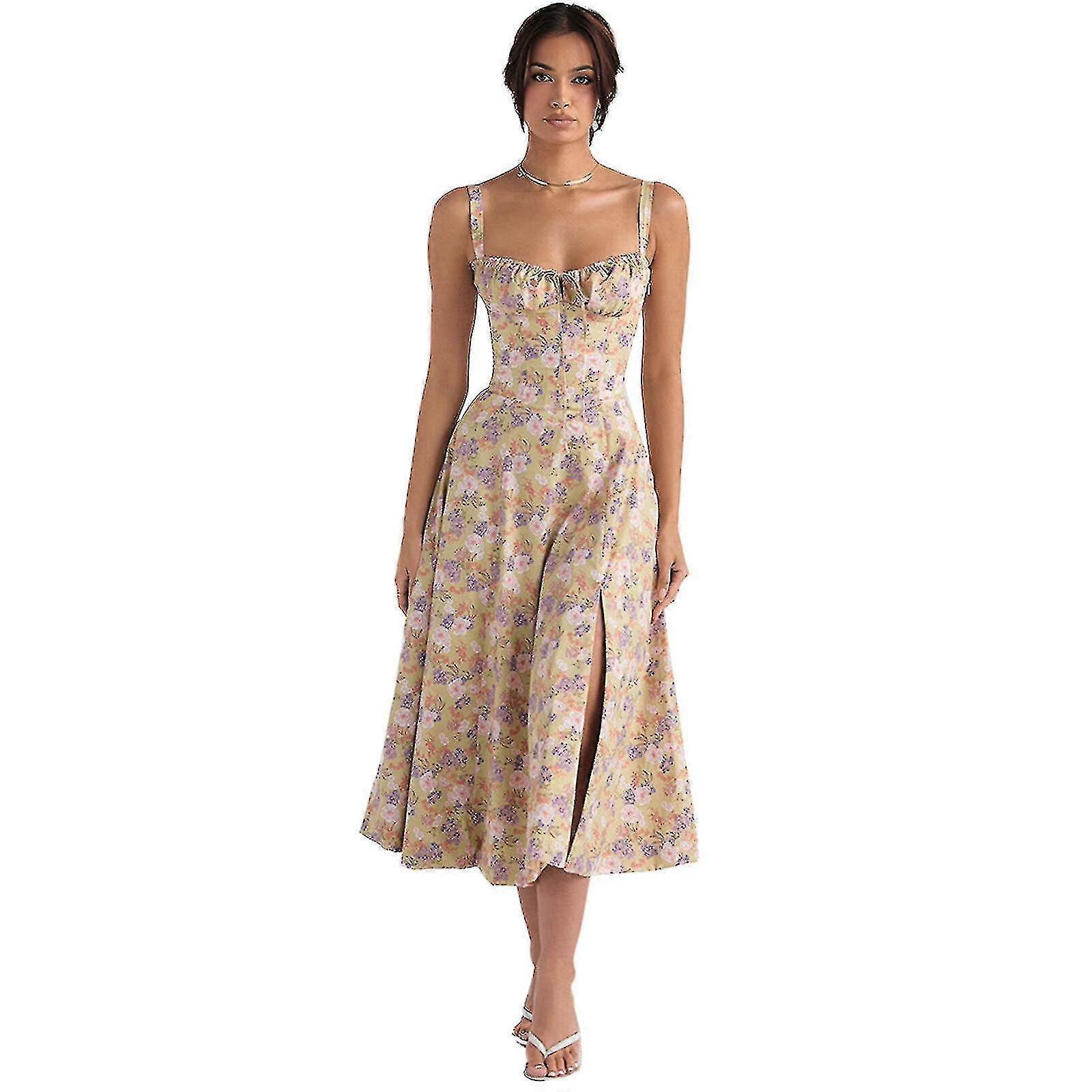 المرأة الصيف الأزهار عارية الذراعين ماكسي اللباس مثير بلا أكمام منخفضة قطع فساتين Bodycon السباغيتي حزام فستان طويل ، خصم 40٪