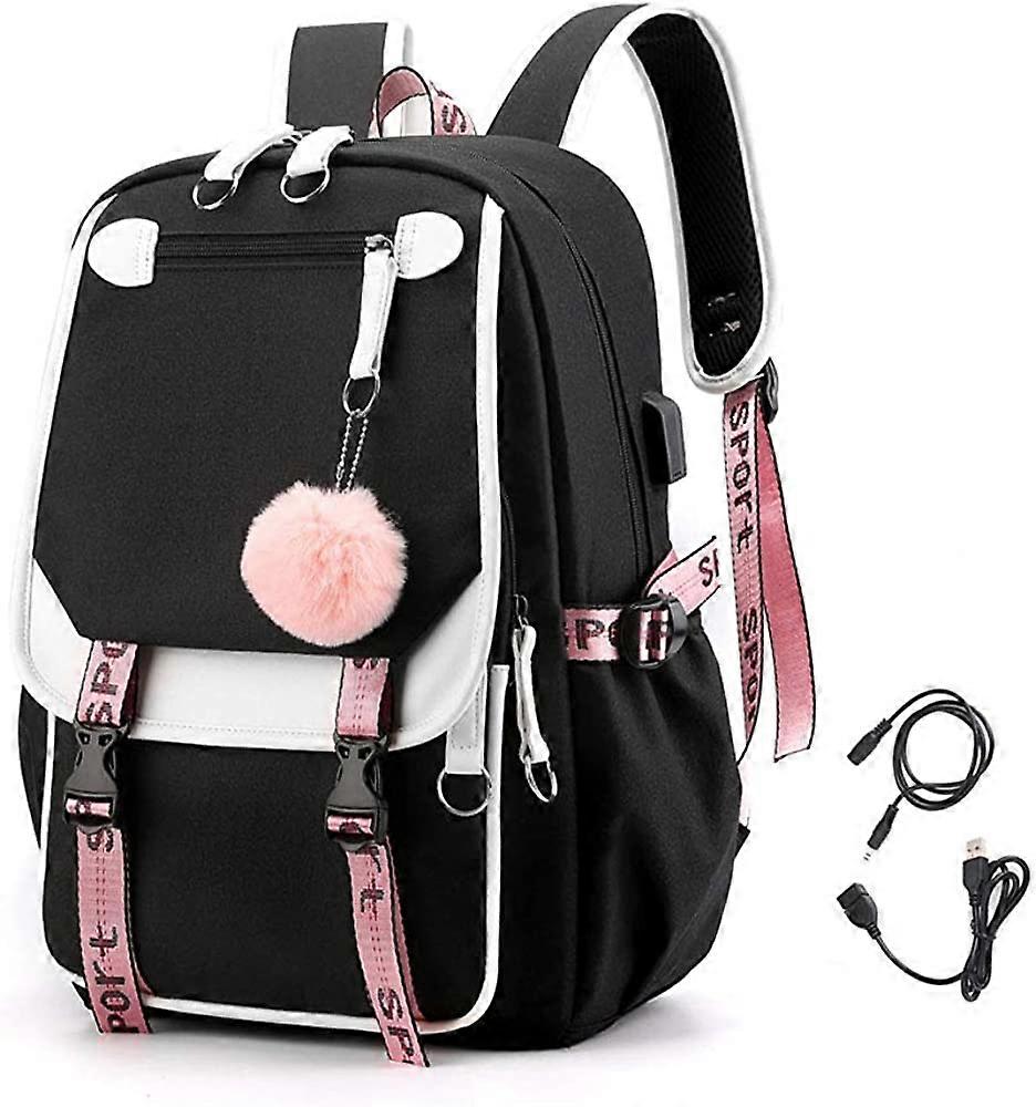 Girl Backpack has USB and Audio Cable Interface Suitable as Student School Bag Laptop Backpack Leisure Backpack