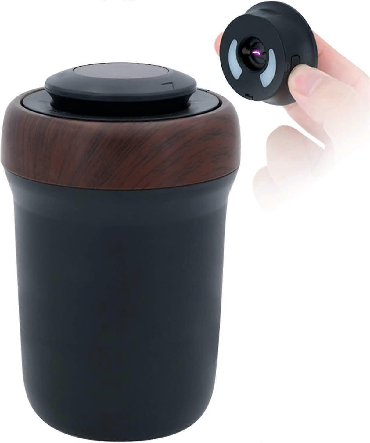 Car Ashtray with Lighter and Colorful LED Breathing Light, Press to Open Lid, Removable and Portable (Wood Grain)