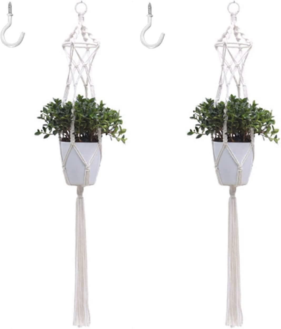 Handmade Woven Plant Hanger Macaron Mesh Pocket Planter 2Pack