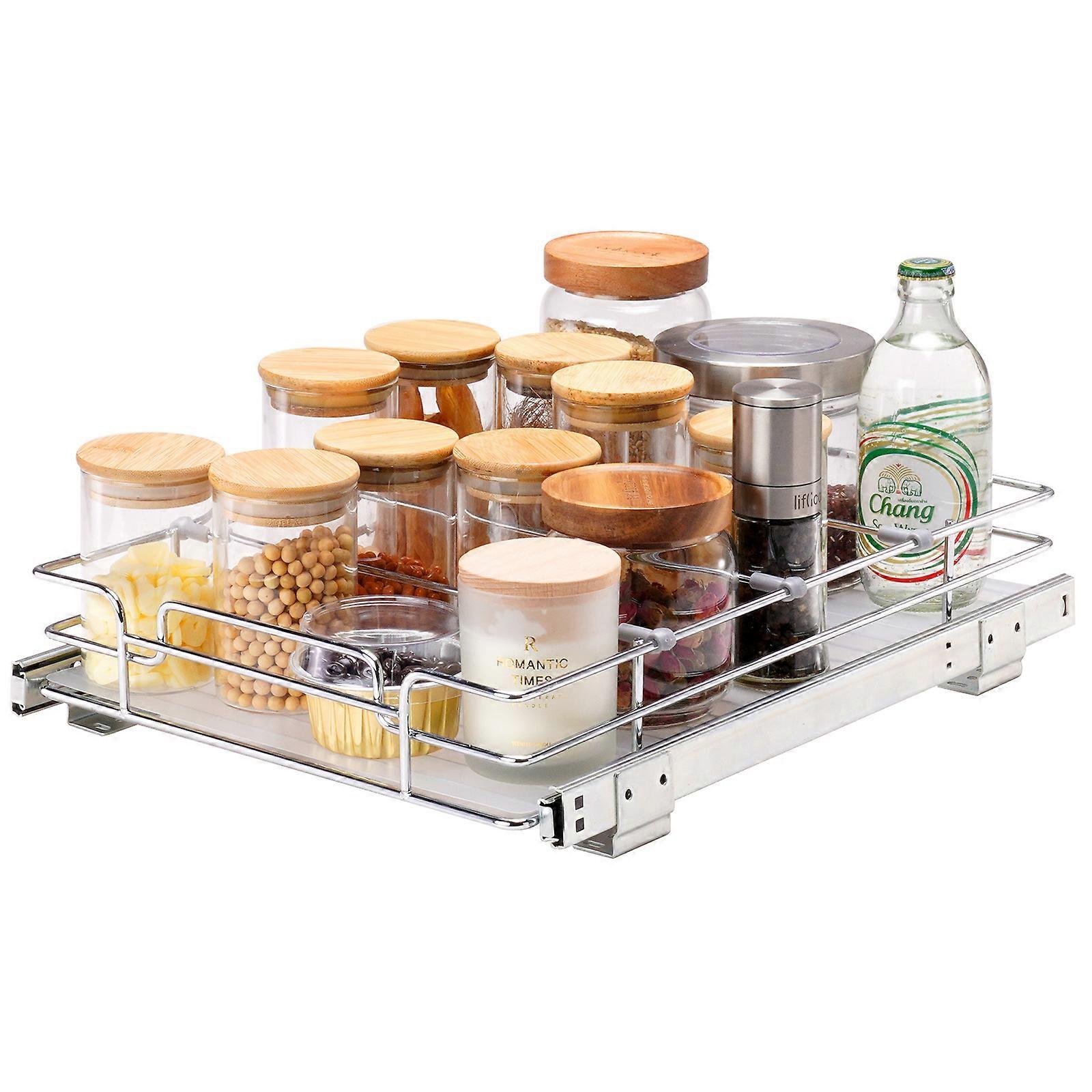 12"W x 17"D Pull Out Cabinet Organizer, Heavy Duty Slide Out Pantry Shelves, Chrome-Plated Steel Roll Out Drawers, Sliding Drawer Storage