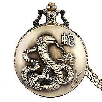 Vintage Bronze Chinese Zodiac Rat/Ox/Tiger/Rabbit/Dragon/Snake/Horse/Sheep/Monkey/Rooster/Dog/Pig Quartz Necklace Pocket Watches