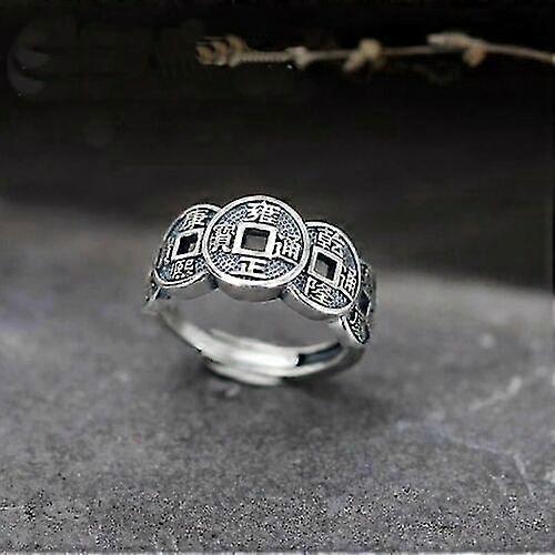 5つの皇帝コイン 縁起の良いリング 女性 男性 調節可能なラッキーヴィンテージリング 新品