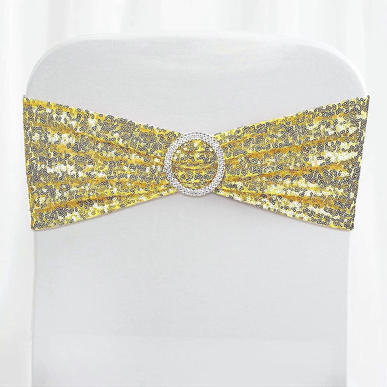Gold Sequin Chair Sashes Spandex,sets Of 10 Sequin Stretchy Bows Ties Chair Bands For Wedding Banquet Birthday Graduation Party Chair Decorations