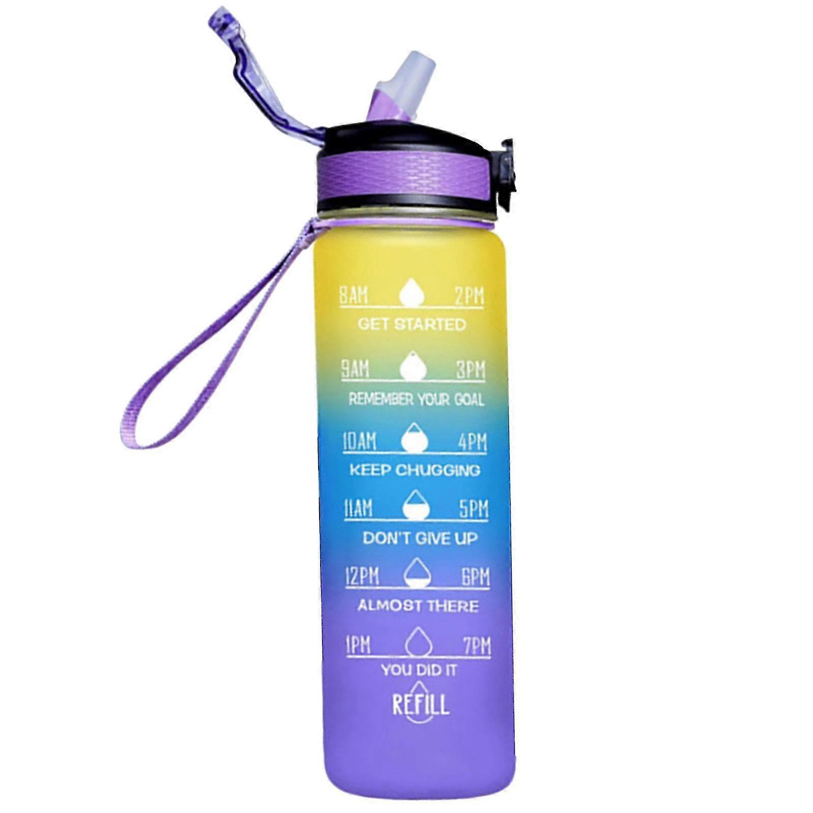 1000ml Free Motivational With Time Marker Fitness Jugs Gradient Color Cups Outdoor Frosted Water Bottle