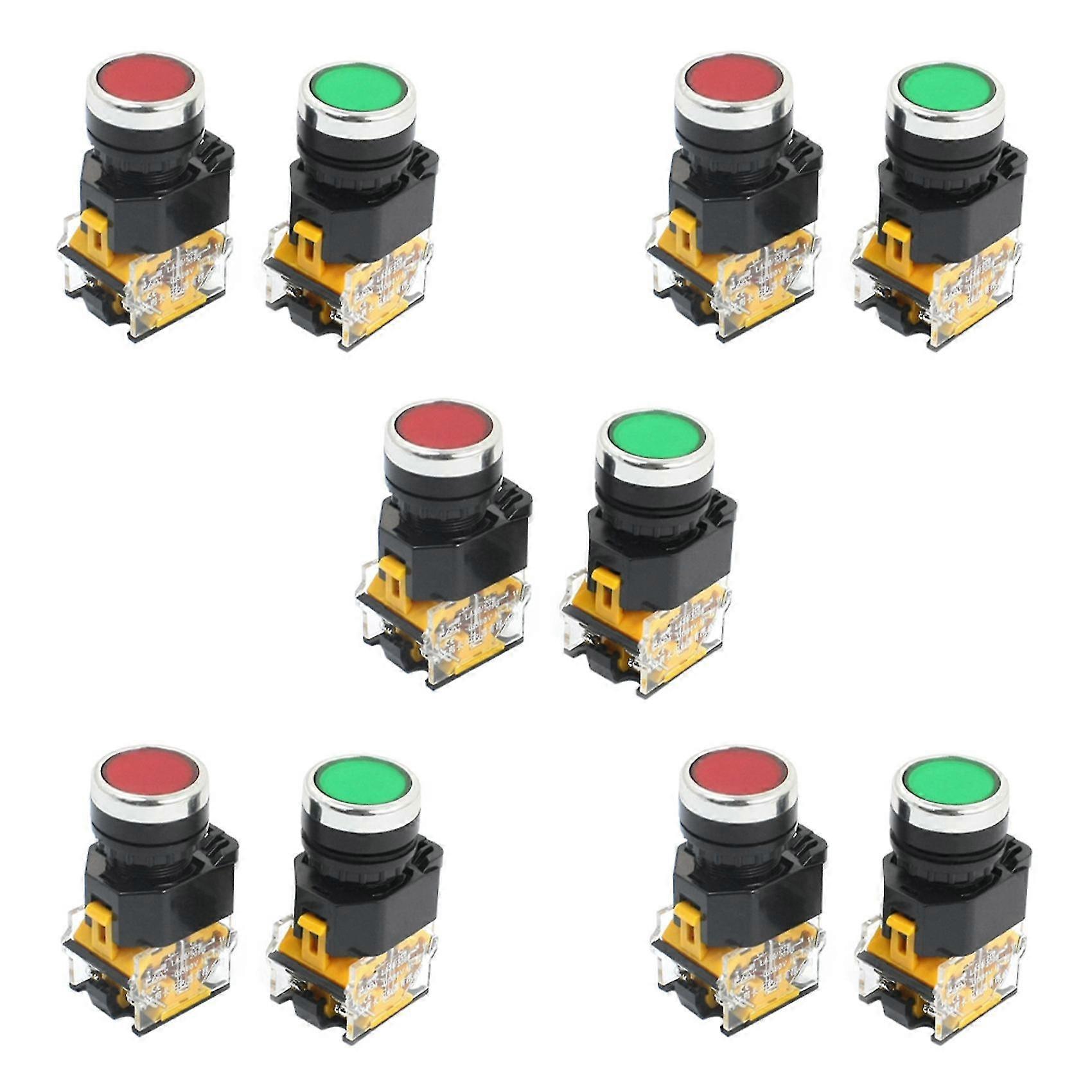 10pcs 22mm Mount 10a 380v Dpst Red Green Momentary Push Button Switch
