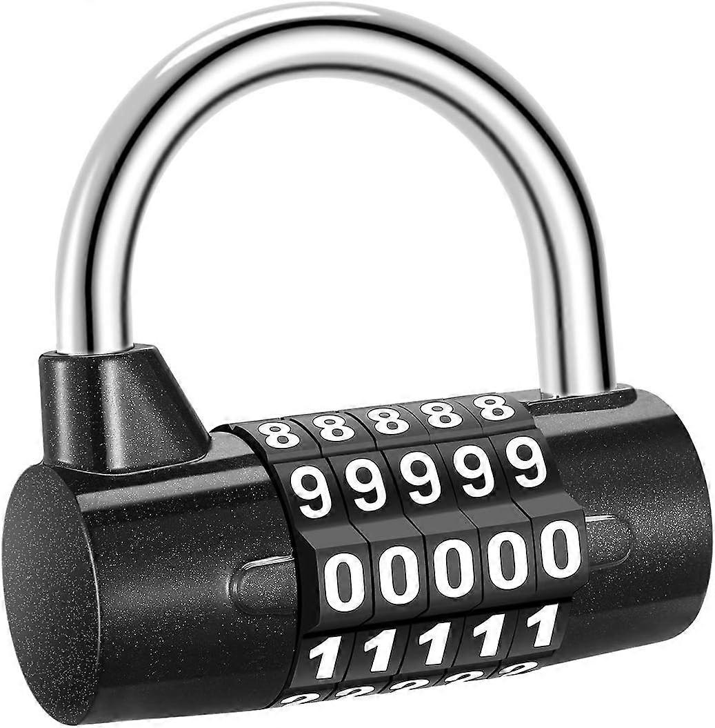 Black - 1 Piece Combination Padlock, 5 Digit Combination Padlock, Rust and Water Resistant, Security Padlocks for Lockers, Toolboxes, Fences, Bicycles