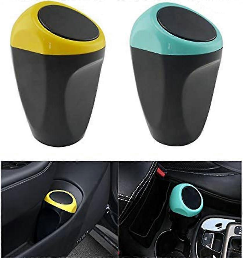 2PCS車のゴミ箱ミニゴミ箱ゴミ箱車のホームオフィスデスクトップ用ゴミ箱(黄色、青)