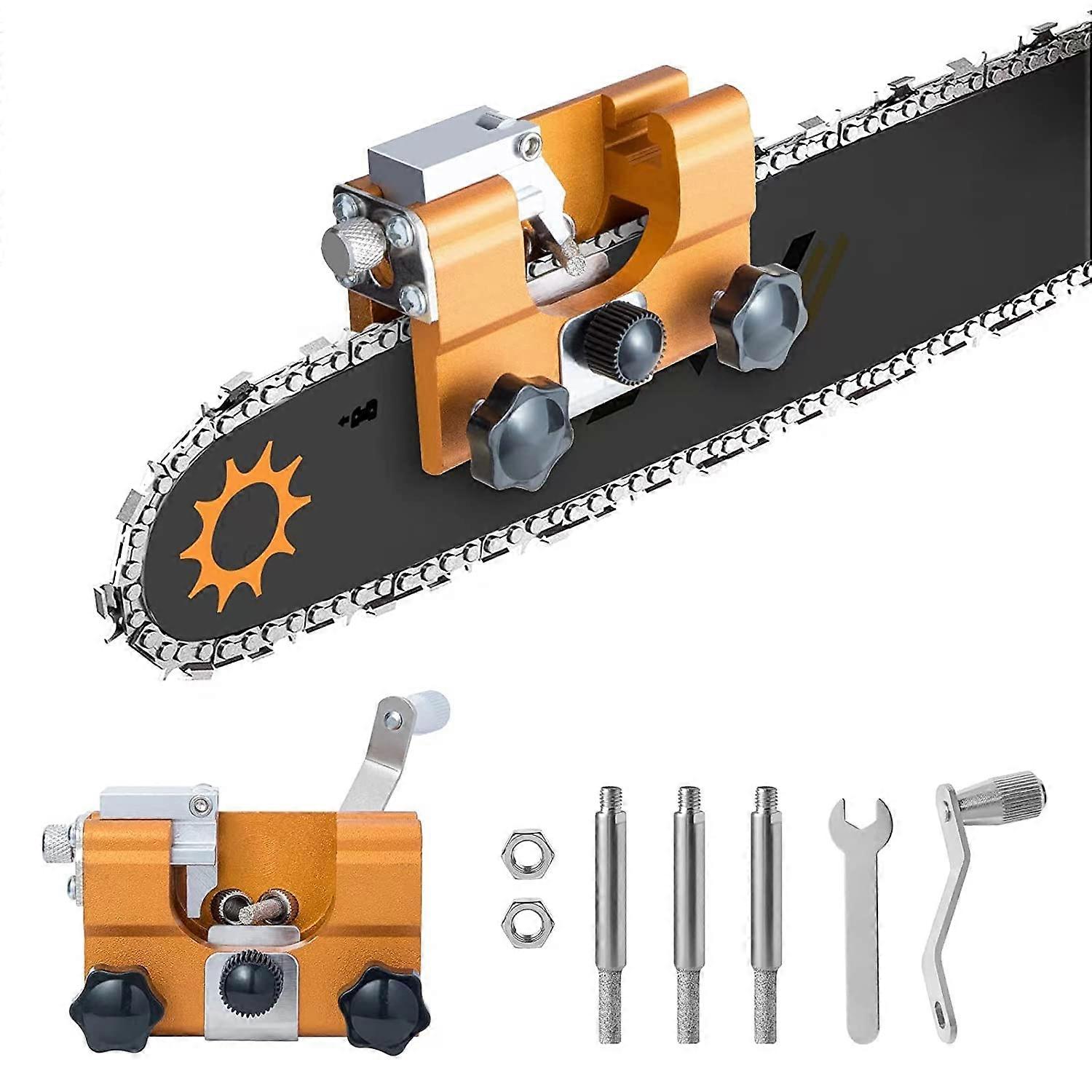 Chainsaw Sharpener, Chainsaw Chain Sharpener Jig Kit with 3pcs Carbide Knives, Suitable for All Types of Chainsaws, Hand Crank Portable Chainsaw Sharp