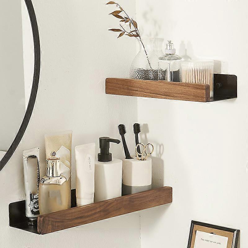Punch-Free Bathroom Shelf Wooden Shelf Wall-Mounted Shower Wall Shelves ...
