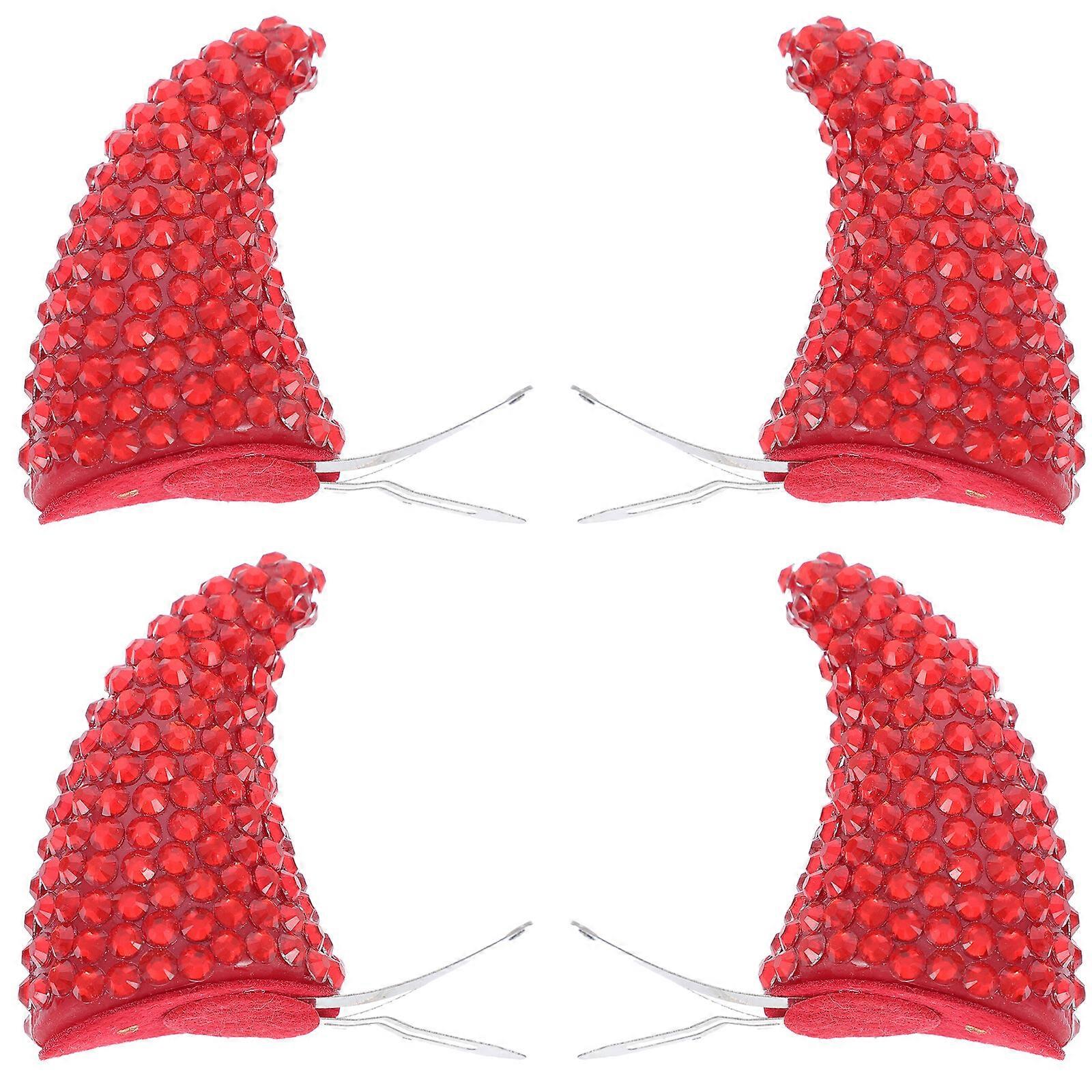 4 Pcs Halloween Devil Horn Headband Red Hairpin Cattle Horn Headdress Hair Clips