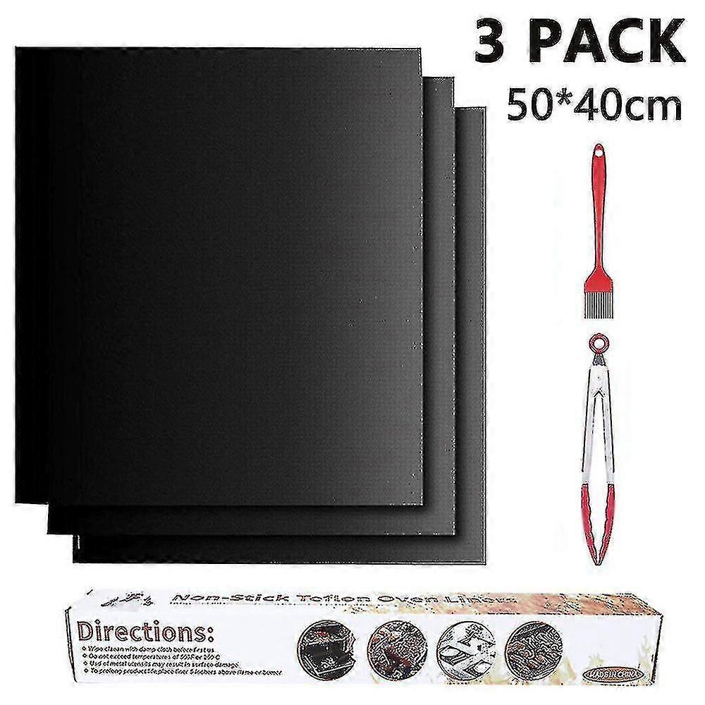 Grill Mat Set Of 3 Bbq Grill Mats Non Stick Reusable  Grilling Mats For Nonstick Use On Charcoal Electric Grills With Red Silicone Brush And 9-inch Fo