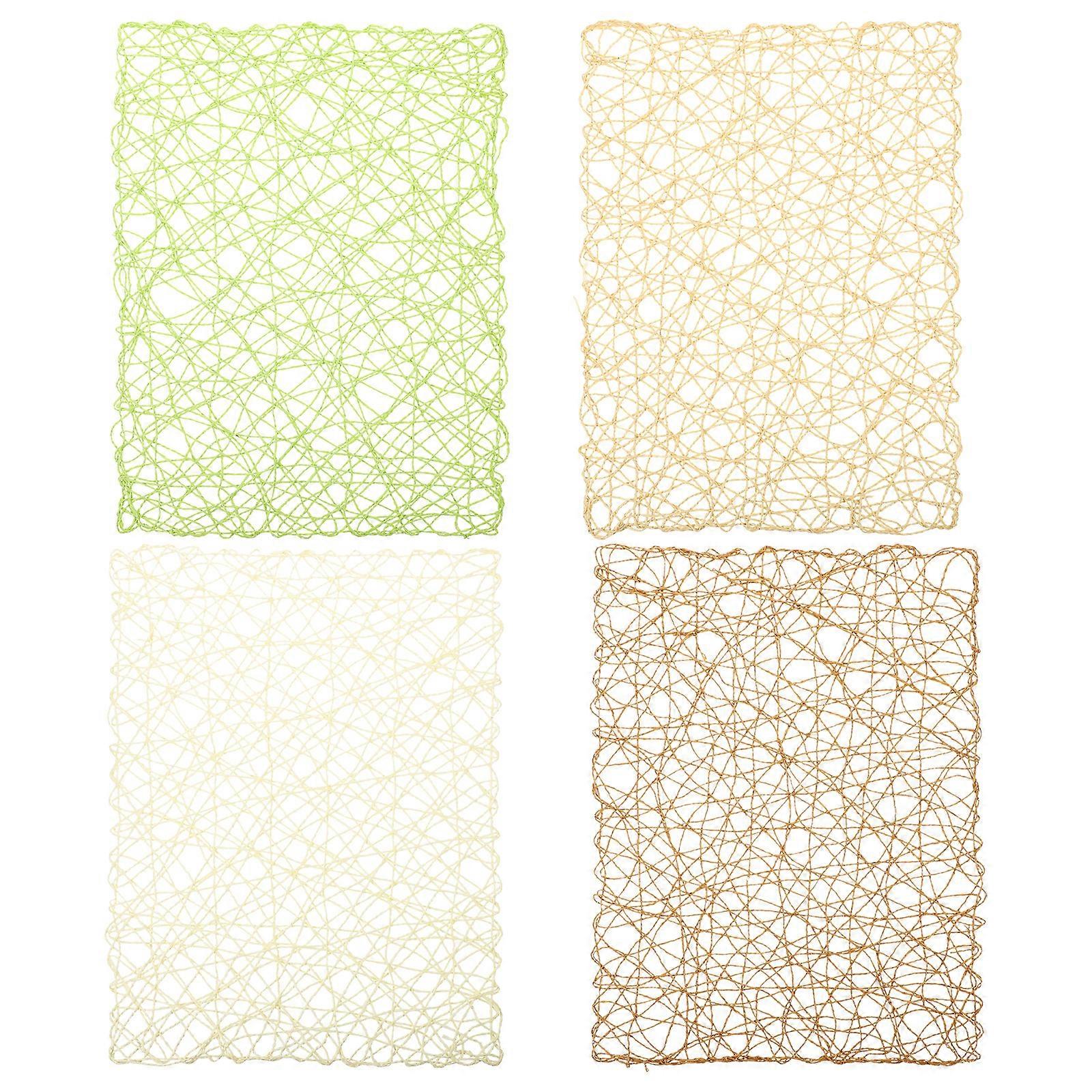 4pcs Paper Rope Woven Placemat Desktop Hollow Coaster Handmade Rustic Style Rectangular Cup Mat
