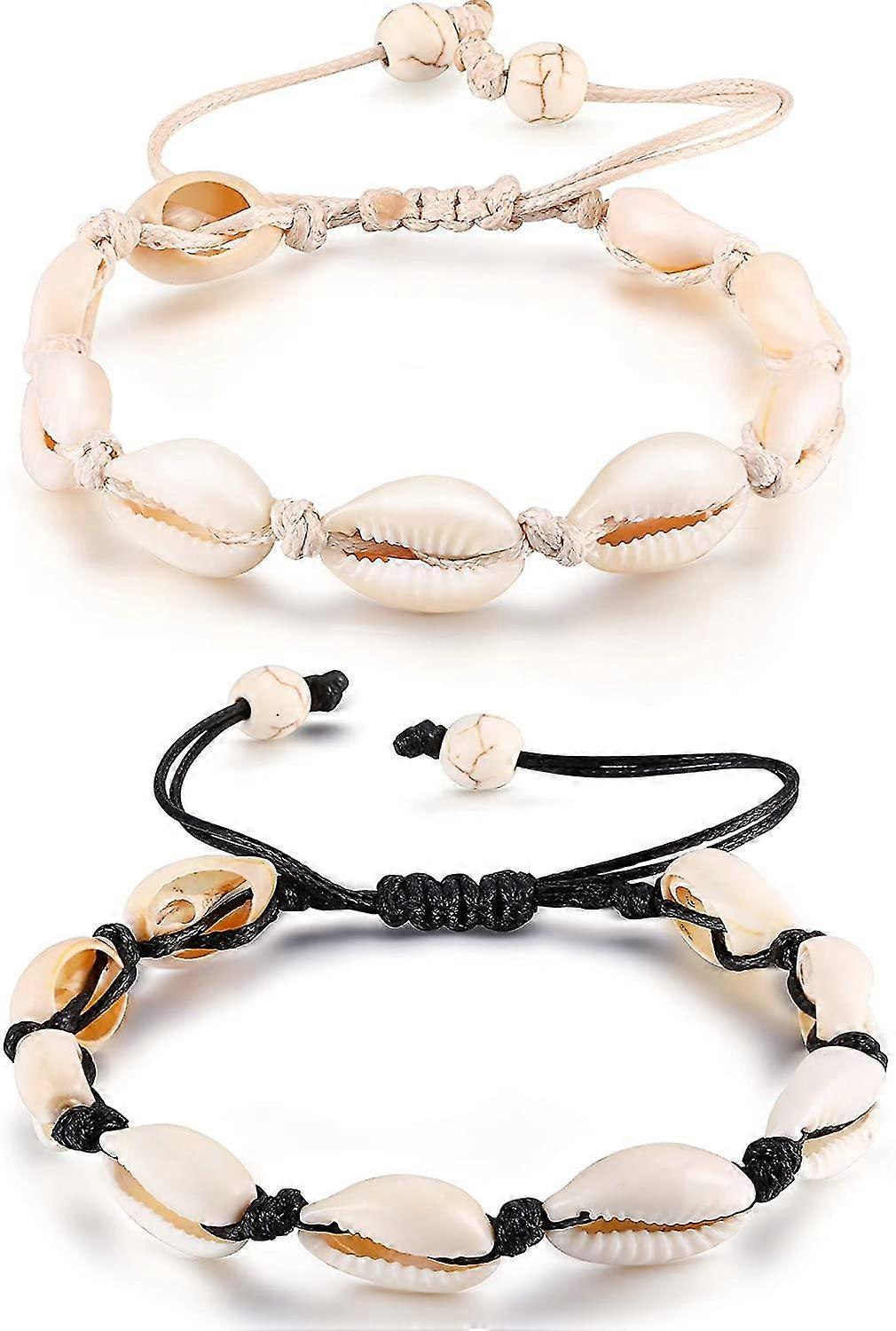 2 Pcs Natural Shell Anklet Shell Crochet Ankle Bracelet Handmade Boho Shell Bead Anklet