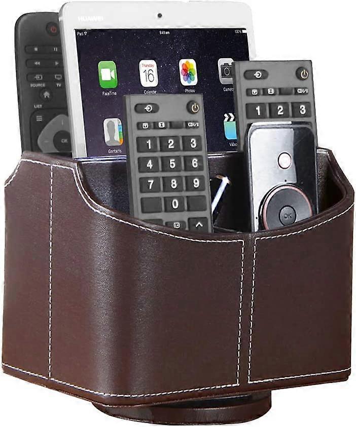 Deri Uzaktan Kumanda Tutucu, 360 Derece Dönen Masa TV Uzaktan Kumanda Caddy / Kutu, Sehpa