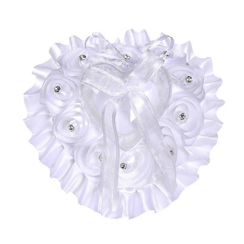 Ring Pillow White Heart Lace Ring Pillow Simulation Flower Heart Ring Setting Wedding Wedding