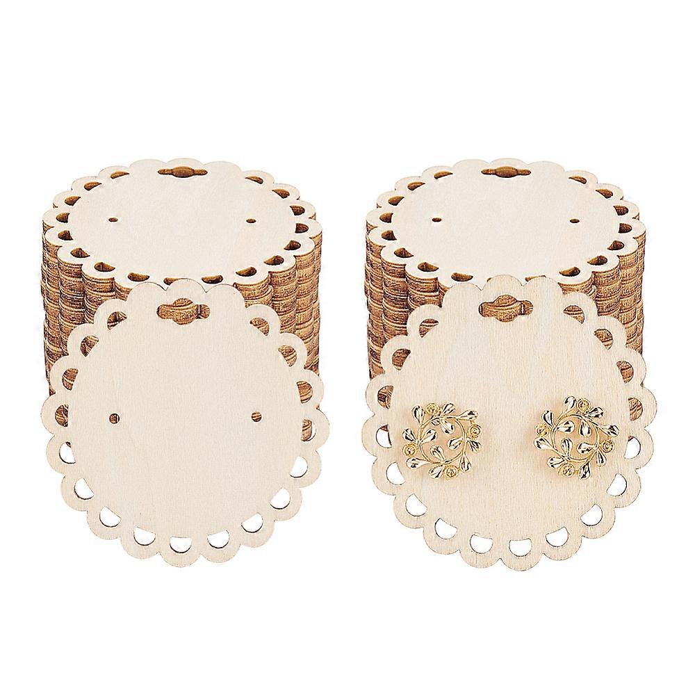 Wood Earring Display Card with Hanging Hole Jewelry Display Cards for Earring Display Flat Round 5x0.3cm 30pcs/set