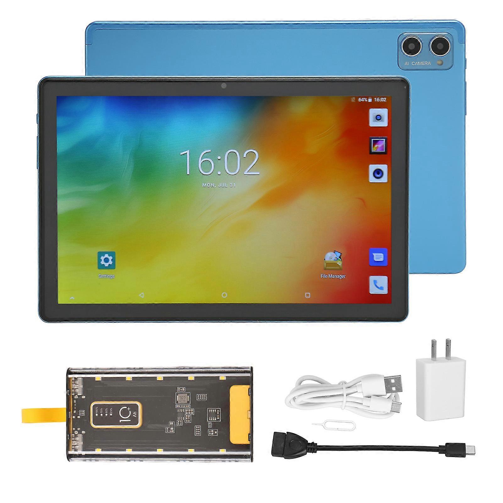 10.1 Inch Android 12 Tablet 4G LTE 10 Core CPU Dual Camera 10000mAh Power Blue US Plug