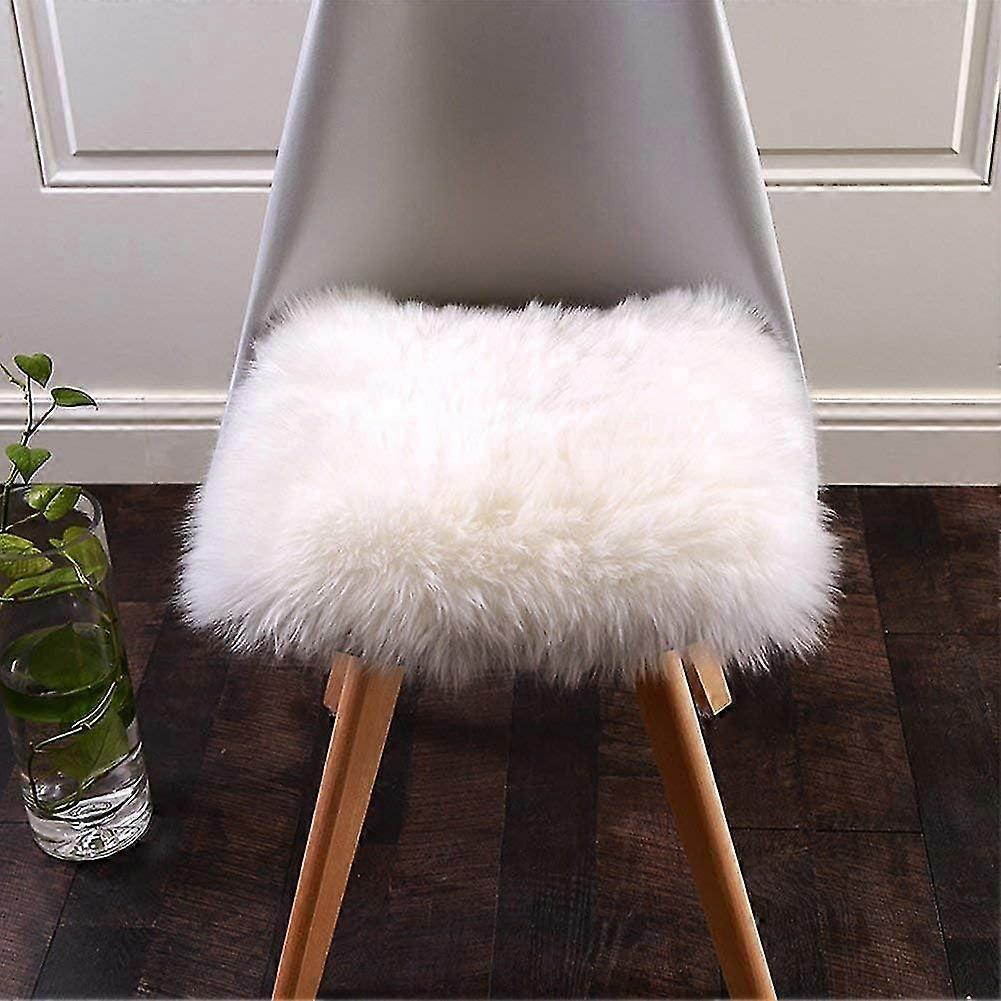 Square Seat Cushion, Artificial Sheepskin Fur With Optical Simulation Wool. Perfect For Chairs, Sofas, And Optimal Comfort.