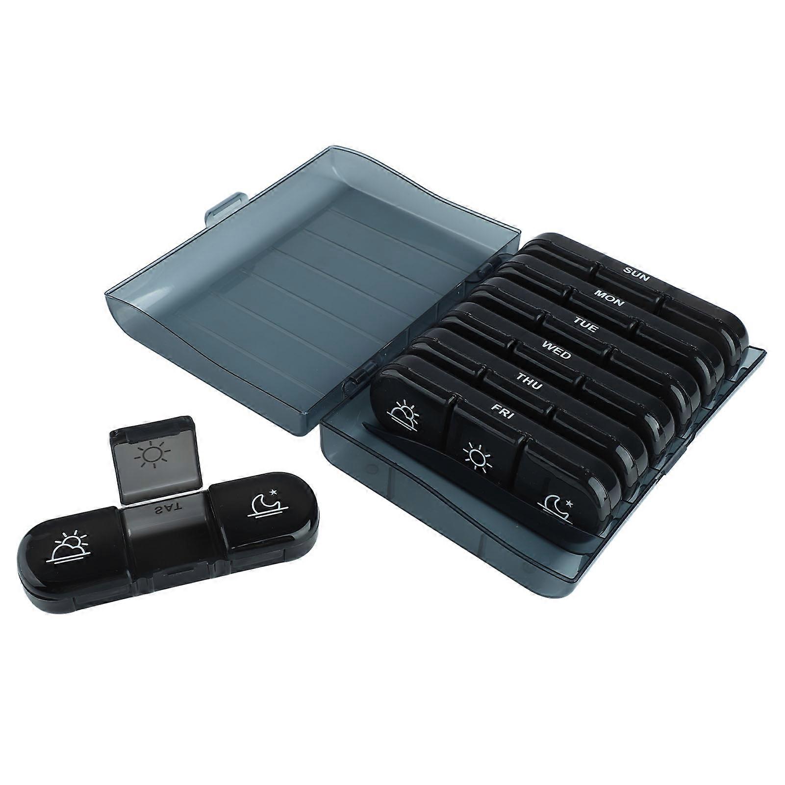 3 Times A Day 7 Day Pill Organizer,21 Grid Portable Pill Organizer,Travel Medicine Container,Black Shell