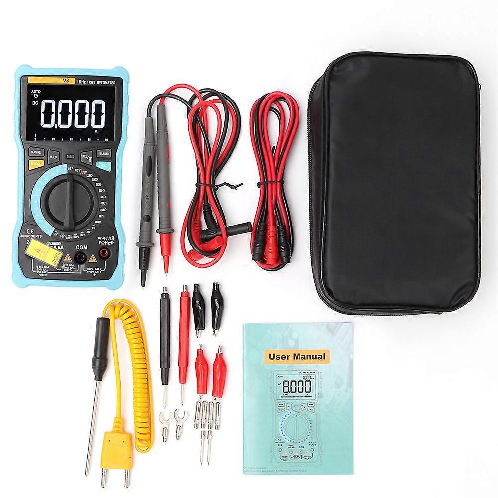 V8 Blå LCD-skjerm Digital Multimeter DC / AC Voltage Strømmåler 6000 Tellinger