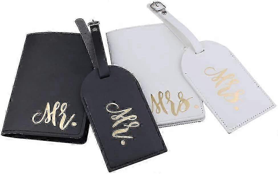 2 Sets Of Mr Mrs Luggage Tags And Leather Passport Holder Wedding Luggage Tags