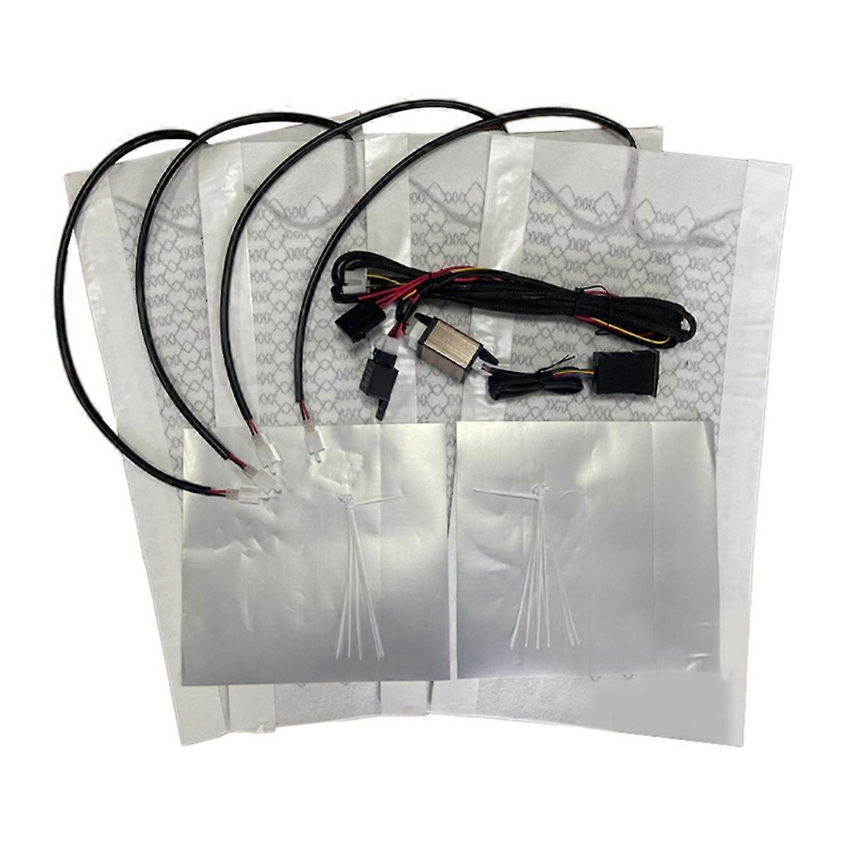 Universal Built-in Car Seat Heater Kit Fit 2 Seats 12V Carbon Fiber Heating Pads W 5 Levels Control