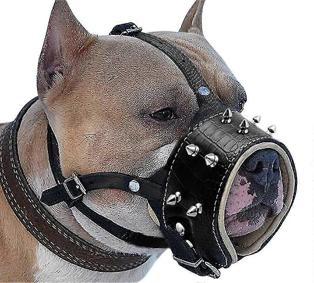 Black Leather Dog Muzzle Pet Mouth Spiked Studded