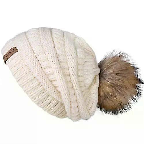 Furtalk Efterår Vinterhue til kvinder Strikket pomponhue Slouchy Beanie Skullies til kvinde Sort Rød Gul Bonnet Cap