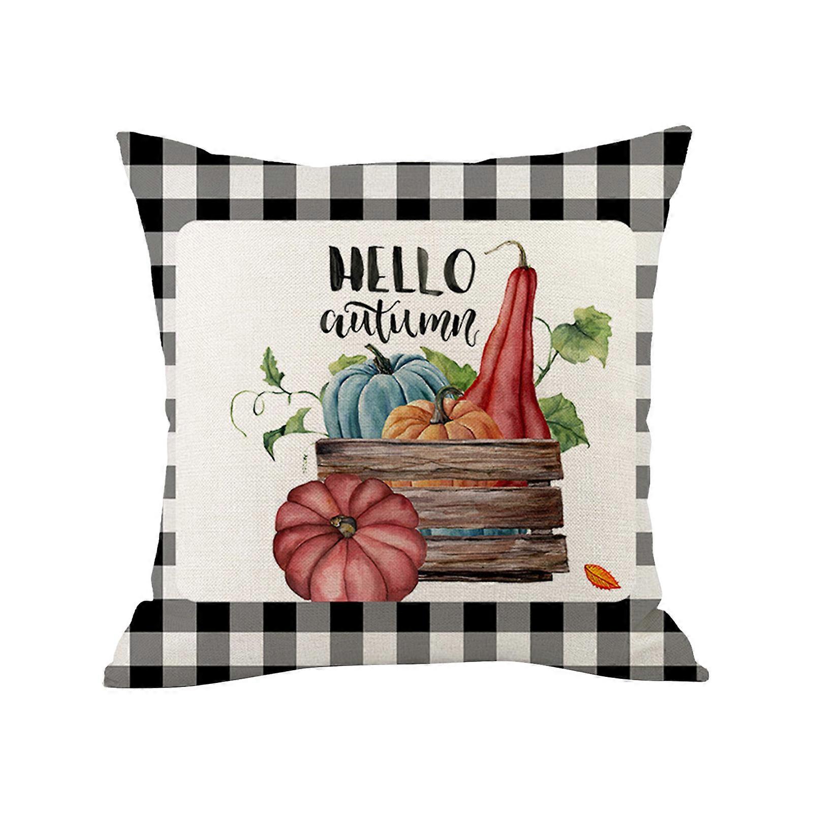Thanksgiving Linen Pillowcase With Plaid Printed Car Sofa Pillowcase, Bedside Backrest Pillowcase