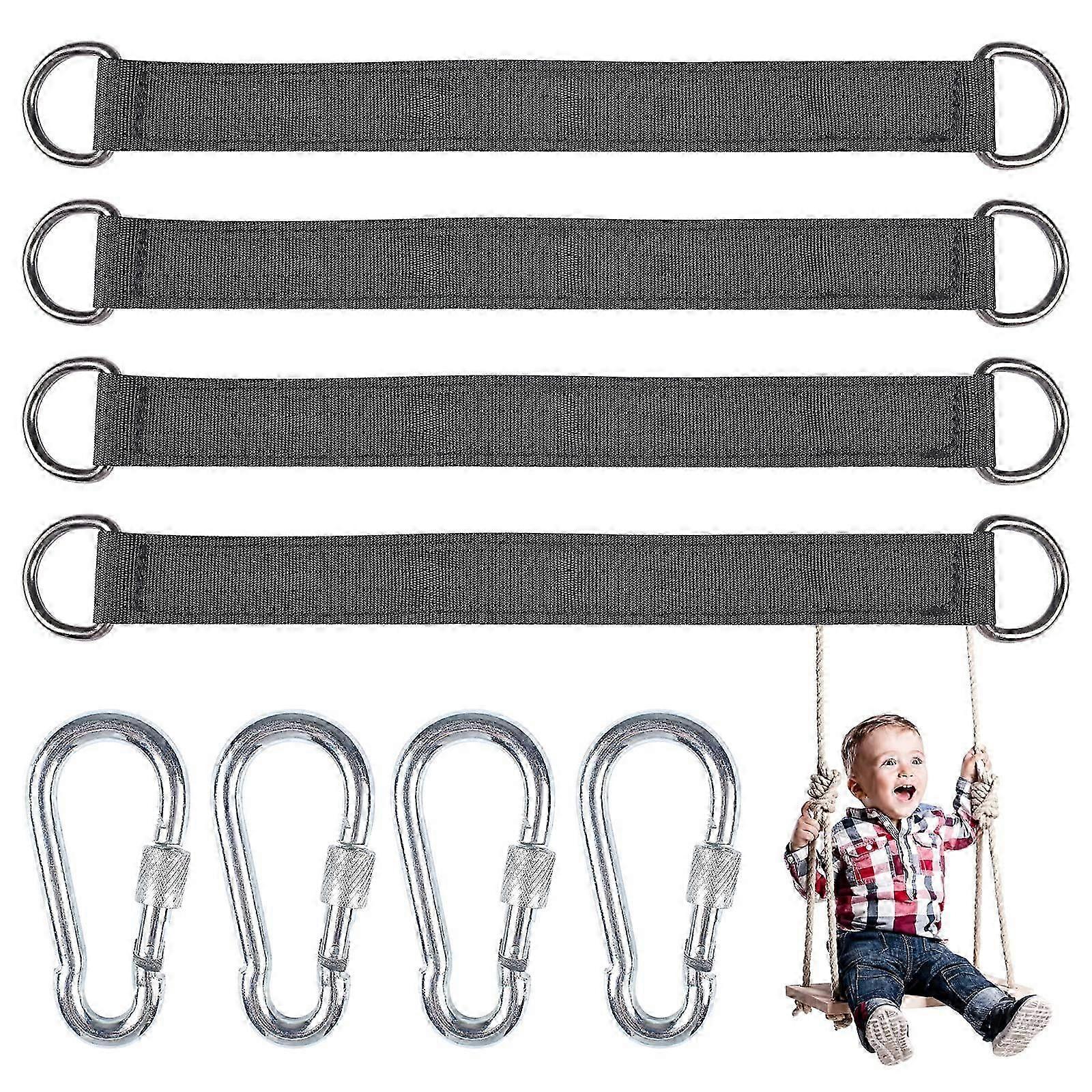 4 Pcs Tree Swing Hanging Strap Kit with 4 D-Rings for Garden/Swing/Tree Swing/Hammocks_SZXM