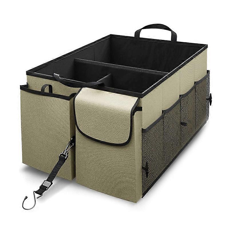 Portable Car Trunk Storage Box Foldable 600D Oxford Cloth Sundries Container-Khaki