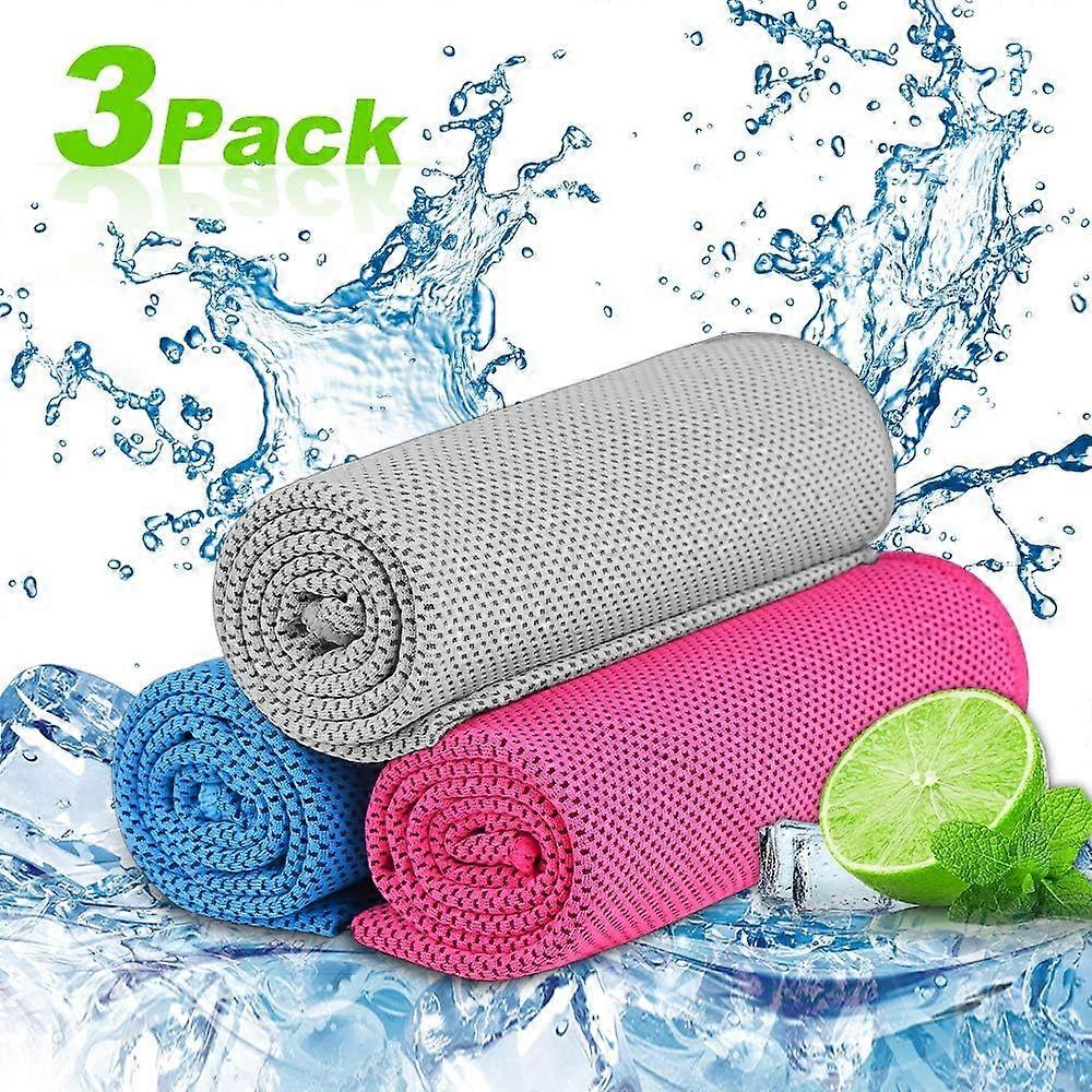 3pcs-cold towel-pink, sky blue, gray