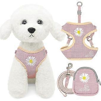 Small Dog Leash And Harness Set Pink Girl Dog Harness For Small Dogs Step In Harness Set, Soft Breathable Mesh Vest Harness Recommend For French Bulld