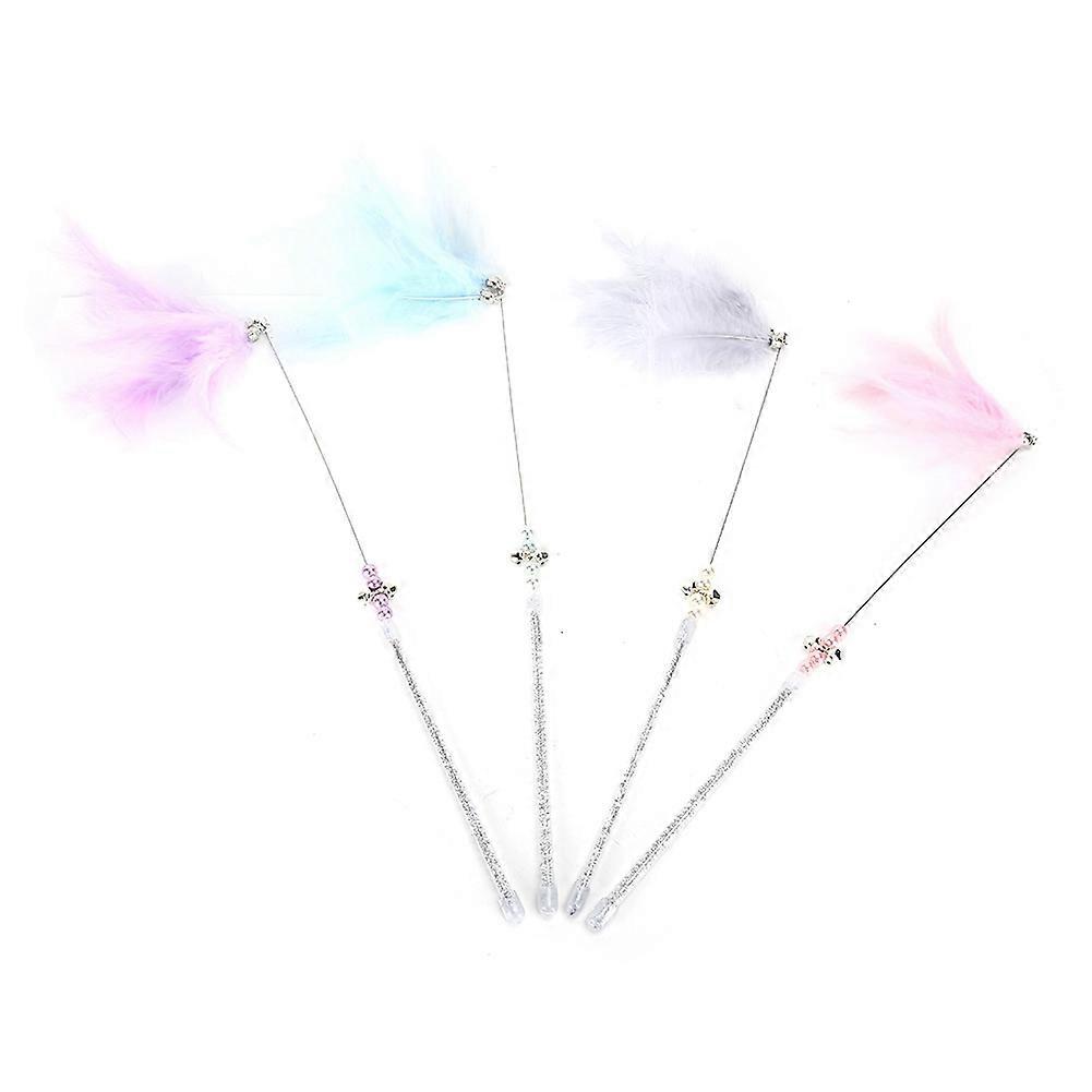 4PCS Feather Bell Cat Teaser Rods for Interactive Play, 28-Inch Long, Colorful Toys, Durable Material