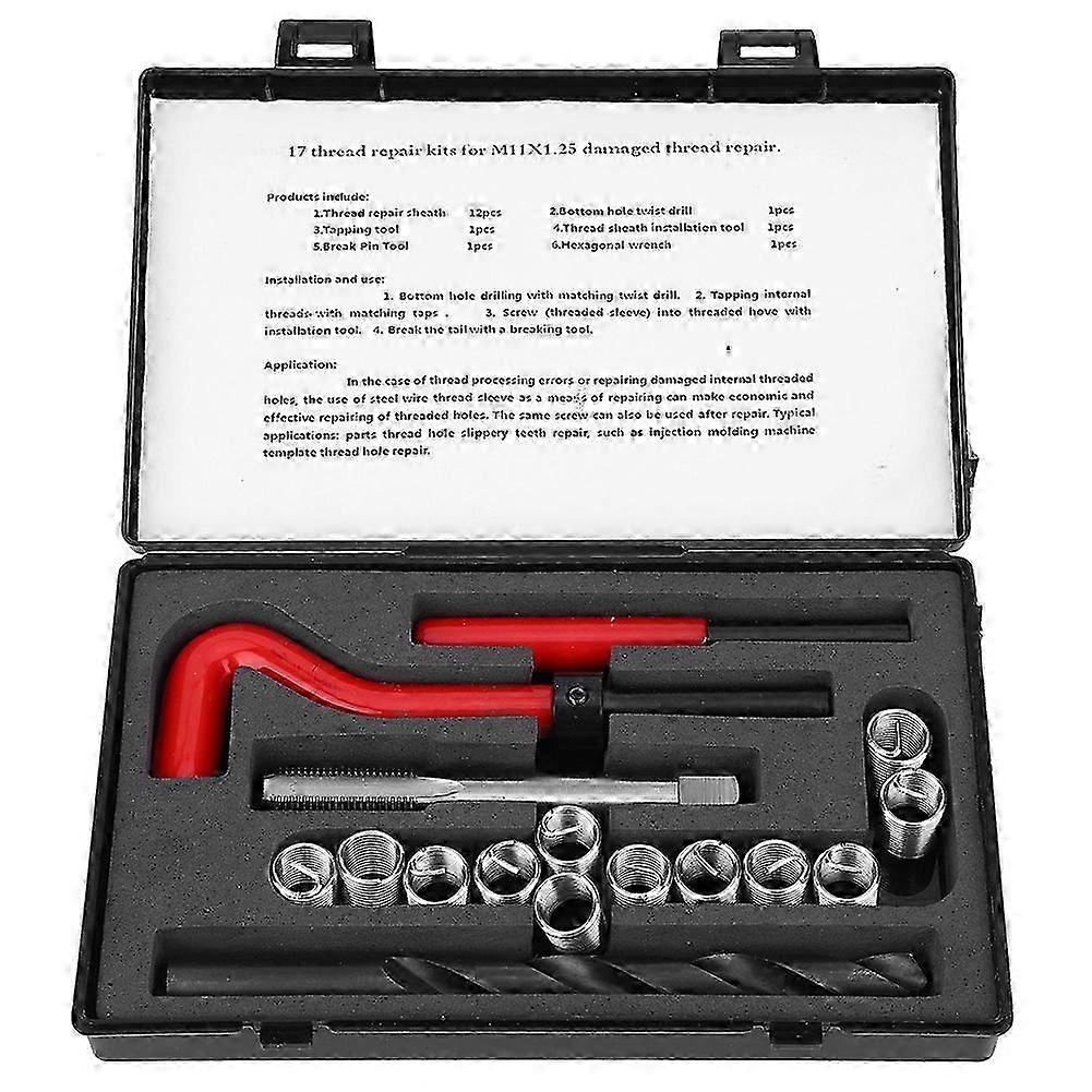 17 Pcs Thread Inserts M11x1.25 Female Thread Repairing Accessory Assortment Kit