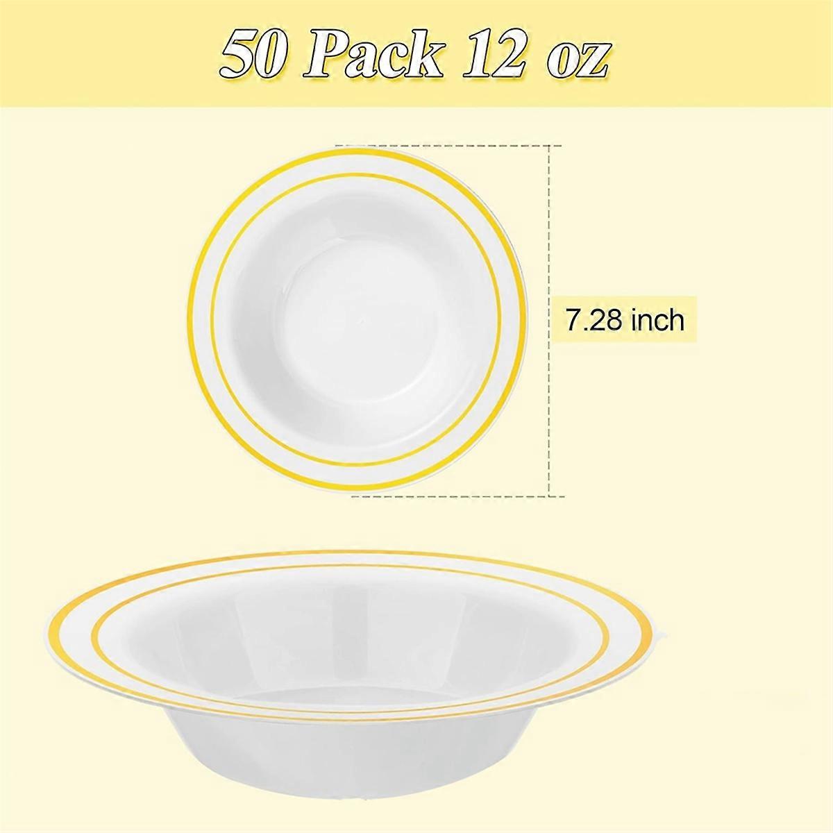30包塑料一次性碗，12盎司带金边甜点沙拉碗，周三麦片碗