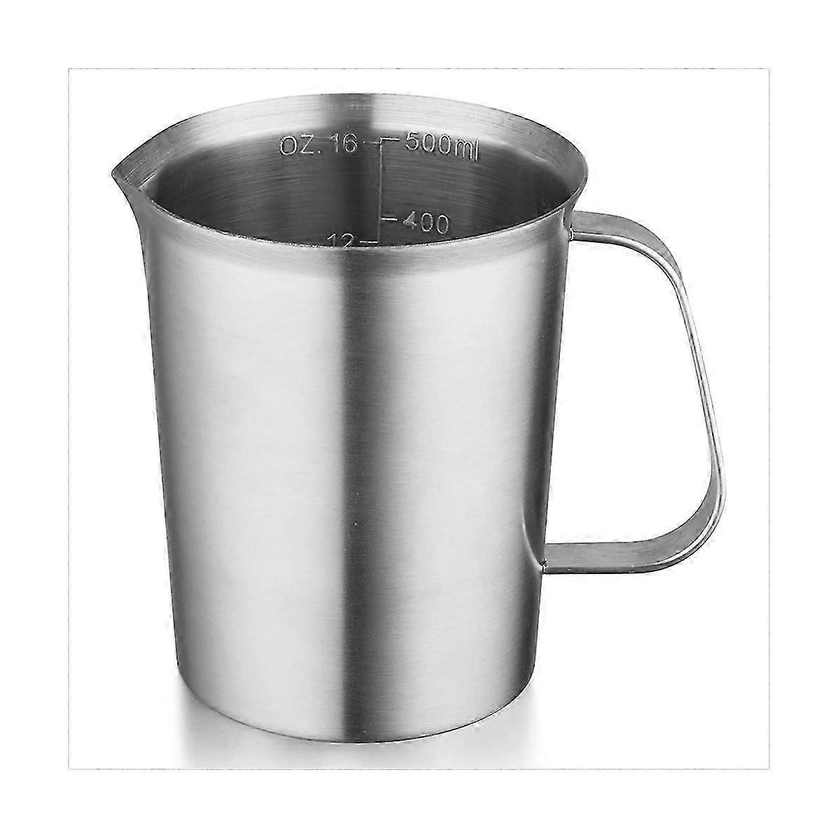 Stainless Steel Measuring Cup with Handle and Pour Lip, Metal Pitcher with Oz and ML Marking, 16OZ/500ML, Pitcher