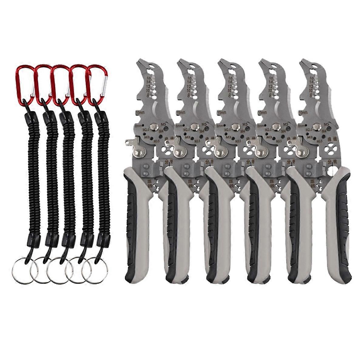 5Pcs Multifunctional Elbow Wire Stripping Pliers with Spring Keychain