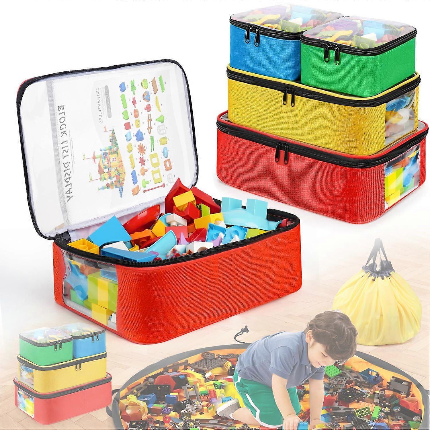 5 Piece Toy Storage Bags with Play Mat and Portable Carrying Case for Major Brand Building Bricks, Durable and Lightweight