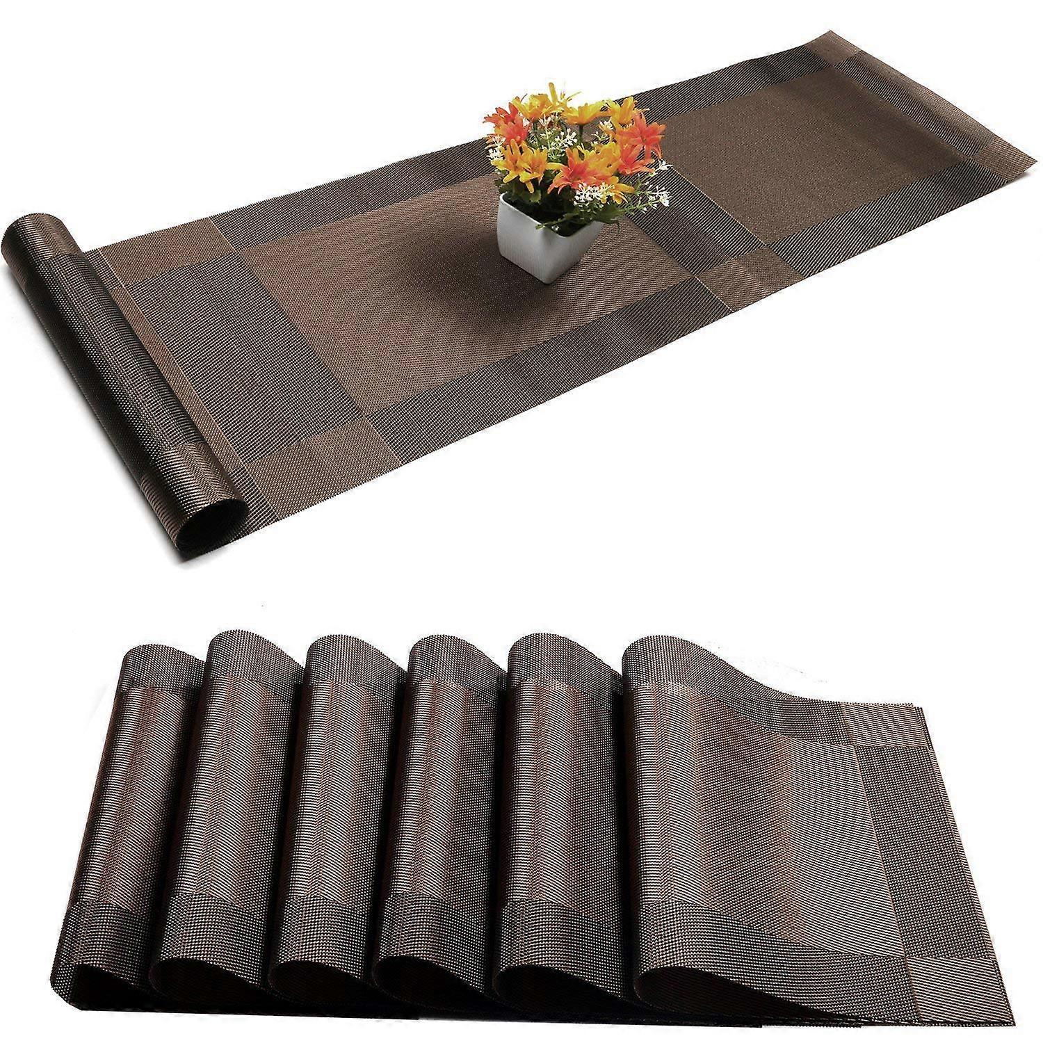 Woven Crossweave Vinyl Placemats with Table Runner for Dining Table Parties Set