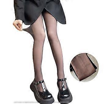 Women Warm Black Tights Fleece Lined Fake Translucent Button Waist Pantyhose  Medium thickness