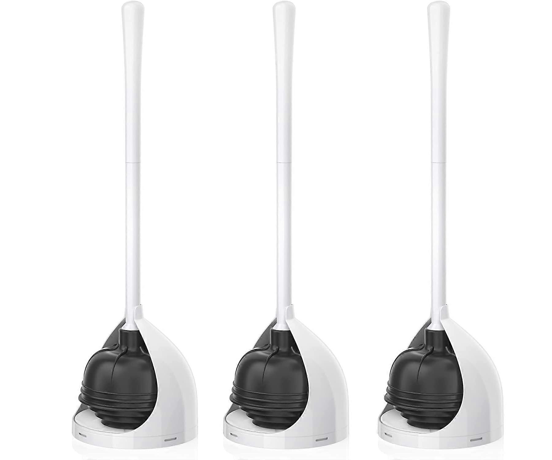 3 Pack Toilet Plunger with Holder, Unique Plunger with All-Angle Design, Plungers for Bathroom with Holder, Toilet Plunger-White