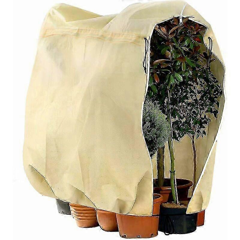 غطاء نبات الشتاء، غطاء نبات قابل للتعديل مع سحاب برباط، حقيبة حماية نباتية قابلة لإعادة الاستخدام مضادة للصقيع، 180 × 120 سم، بيج