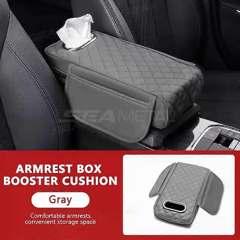 Car Armrest Cover PU Leather With Tissue Storage Memory Foam Height Pad Auto Center Armrest Protective Cushion Support
